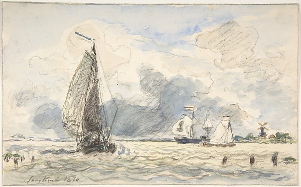 Johan Barthold Jongkind, Dutch Fishing Boats; verso: Sketches of Boats
