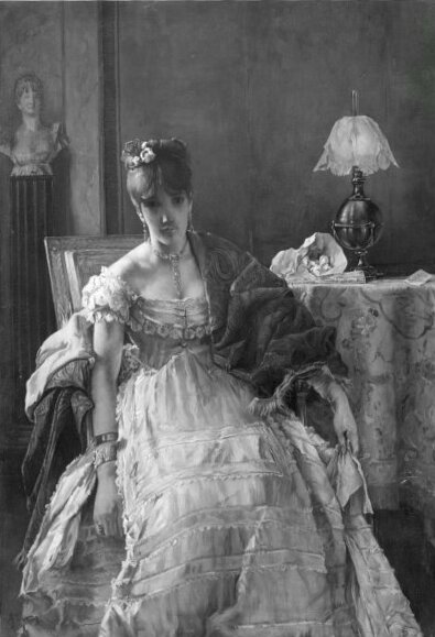 Alfred Stevens, portrait of a lady sitting near a table