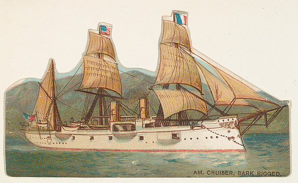 W. Duke, Sons & Co., American Cruiser, Bark Rigged, from the Types of Vessels series (N139) issued by Duke Sons & Co. to promote Honest Long Cut Tobacco