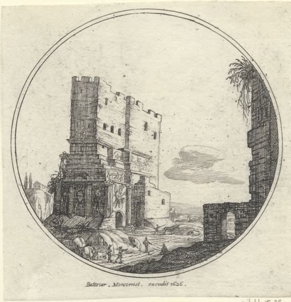 Hooch, Carel de, (1577?-1638), (printmaker), Landscapes in circles: Roman ruins