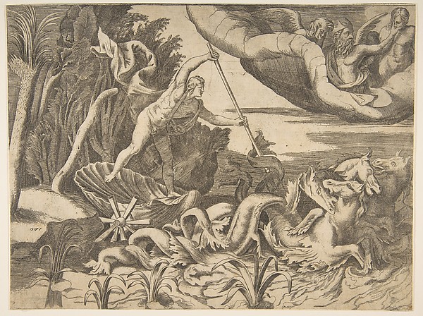 Giulio Bonasone, Neptune in his Chariot being drawn by seahorses, from the 'Division of the Universe'