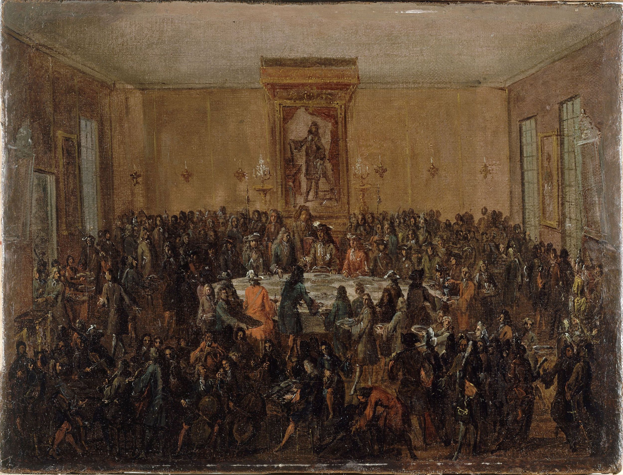 Anonyme, Repas offert à Louis XIV par la municipalité parisienne, à l'Hôtel de Ville, le 30 janvier 1687, actuel 4ème arrondissement (esquisse)
