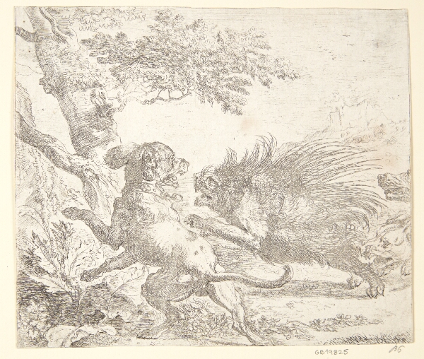 Abraham Hondius, Hulepindsvin jagtet af hunde