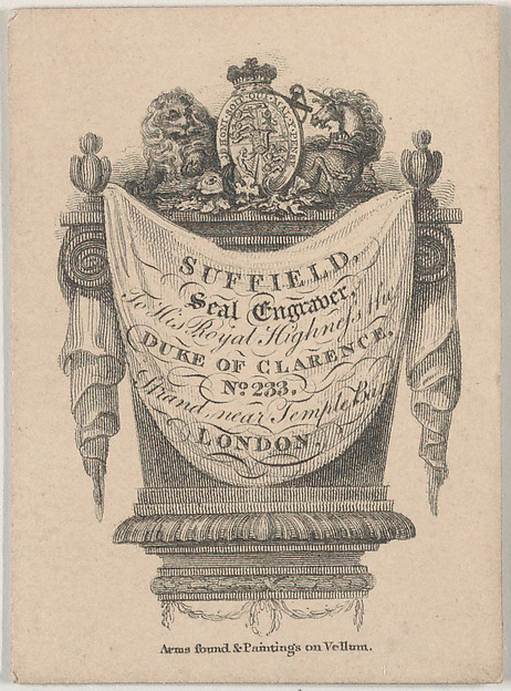 Anonymous, British, late 18th–early 19th century, Trade Card for Suffield, seal engraver
