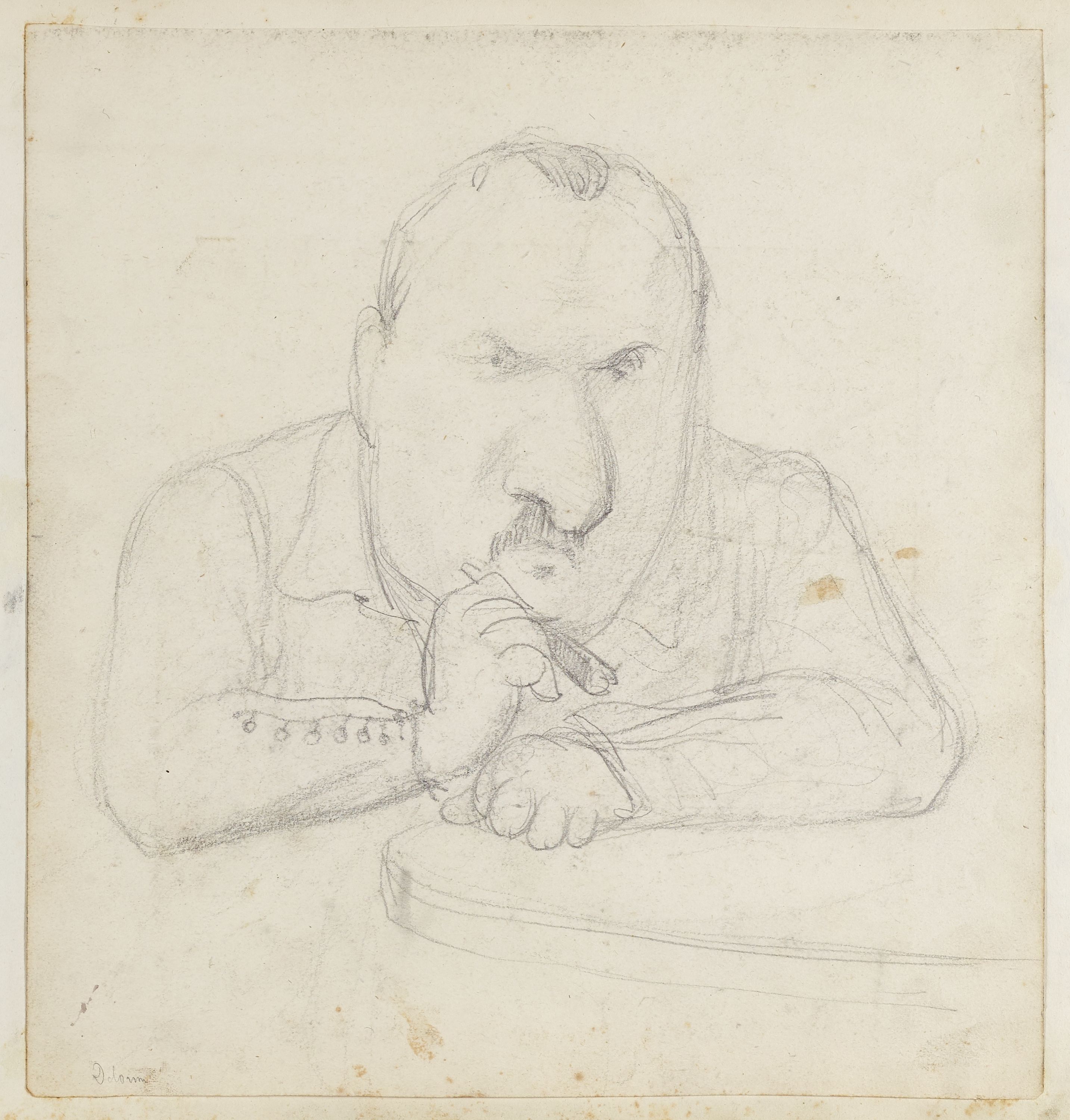 Anonyme, Portrait-charge d'un homme moustachu avec un cigare (Delorme)