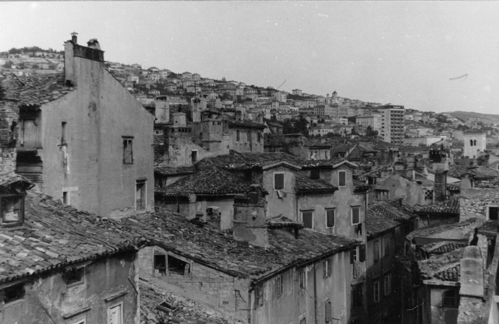 Branko Fučić, Rijeka, veduta starog dijela grada „Gomile“ iza bombardiranja, u pozadini nove kuće Sušaka; pogled sa zvonika crkve sv. Jeronima