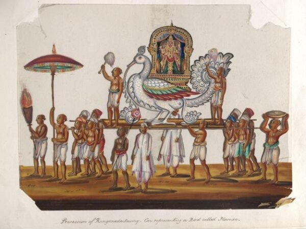 Unknown, One of twenty mica paintings depicting Hindu deities and festival processions with decorated cars.