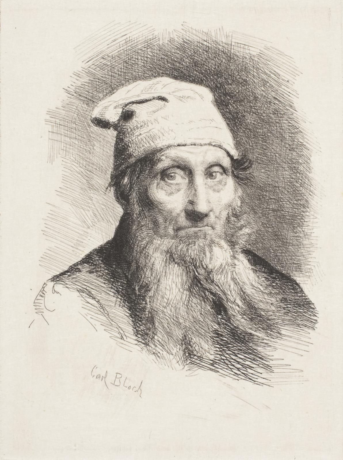 Carl Bloch, En gammel mand med hue. Brystbillede