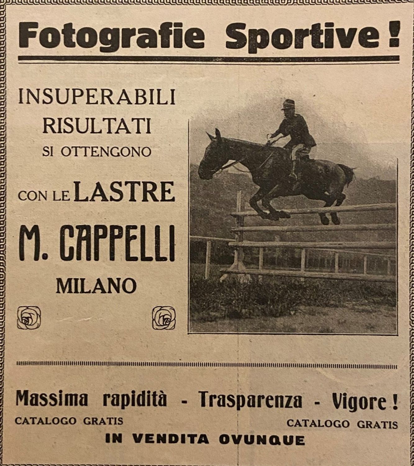 Unknown artist, Fotografie sportive! Insuperabili risultati si ottengono con le lastre M. Cappelli, Milano