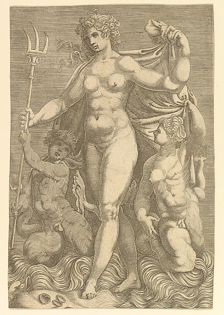 Anonymous, Italian?, 16th century, Thetis Standing with Two Tritons