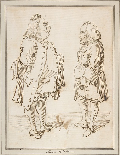 Pier Leone Ghezzi, Marco and Carlo: Caricature of Two Men Standing Face to Face