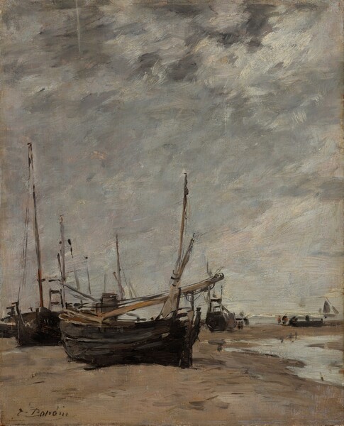 Eugène Boudin, Low Tide, Sailboats Run Aground