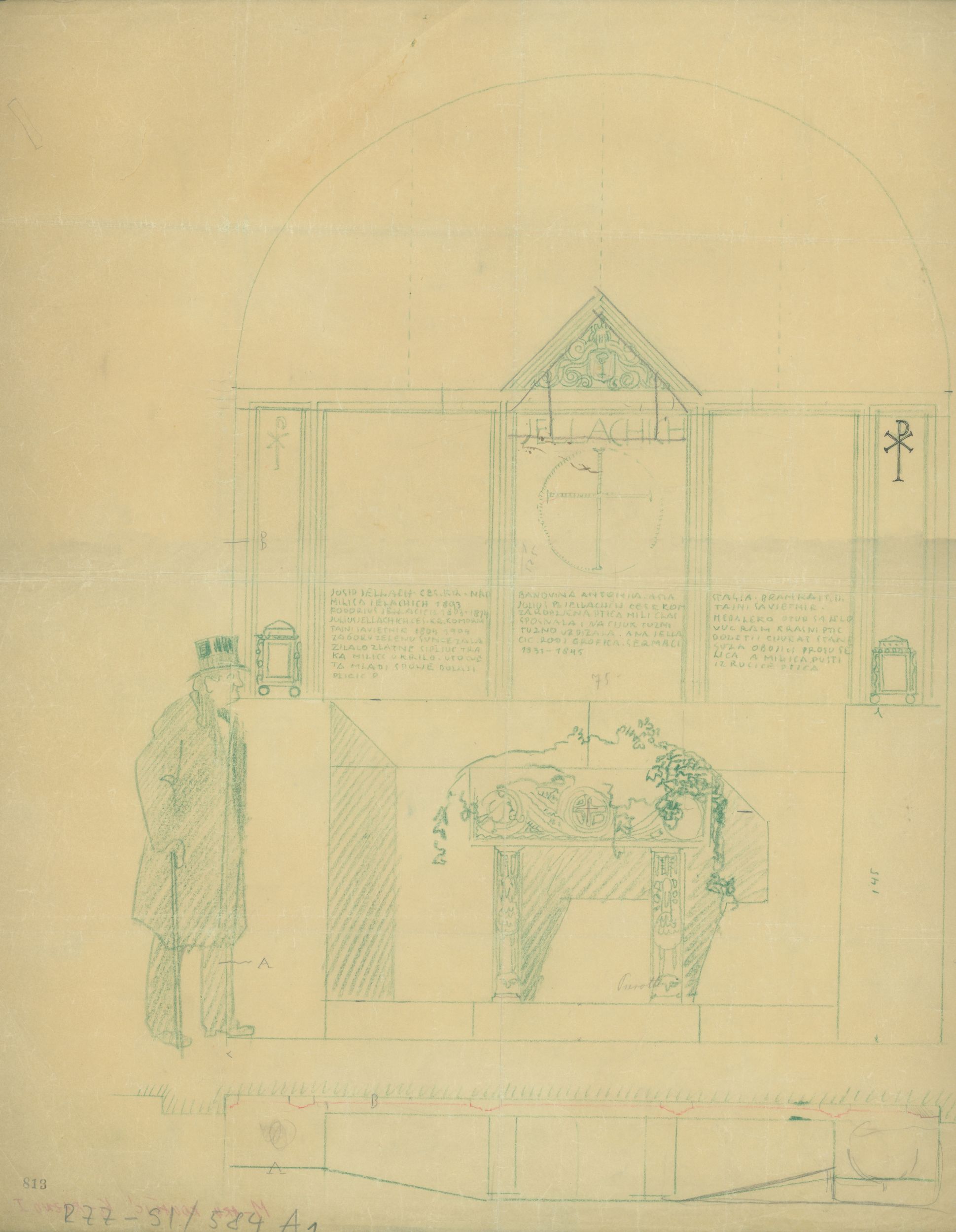 Viktor Kovačić, Grobnica Jelačić, projekt izgradnje , grobnica Rado/projekt izgradnje: pogled