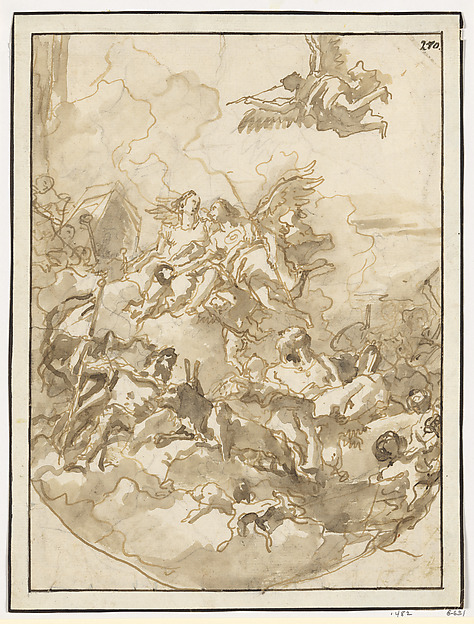 Giovanni Domenico Tiepolo, Sketch for a Ceiling with an Allegory of Fortitude and Wisdom