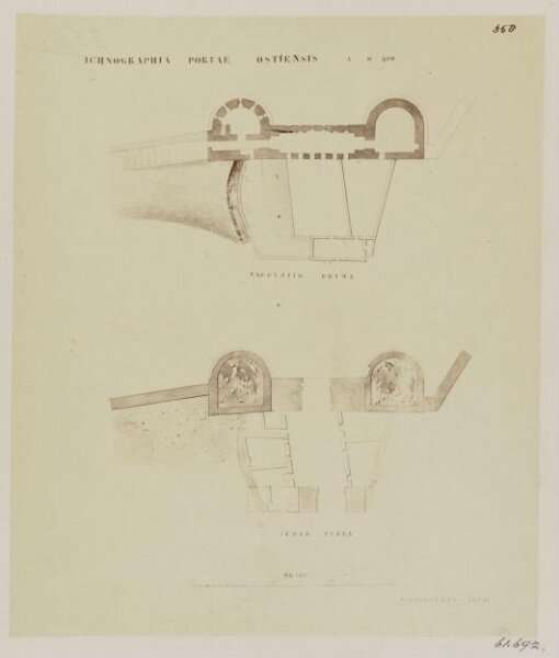 Parker, John Henry, Gates, Porta Ostiensis - Part of the Interior of Honorius, A.D. 403, with repairs of Theodoric, A.D. 500, the Exterior of Belisarius, A.D. 535 - Plans of the two Stories