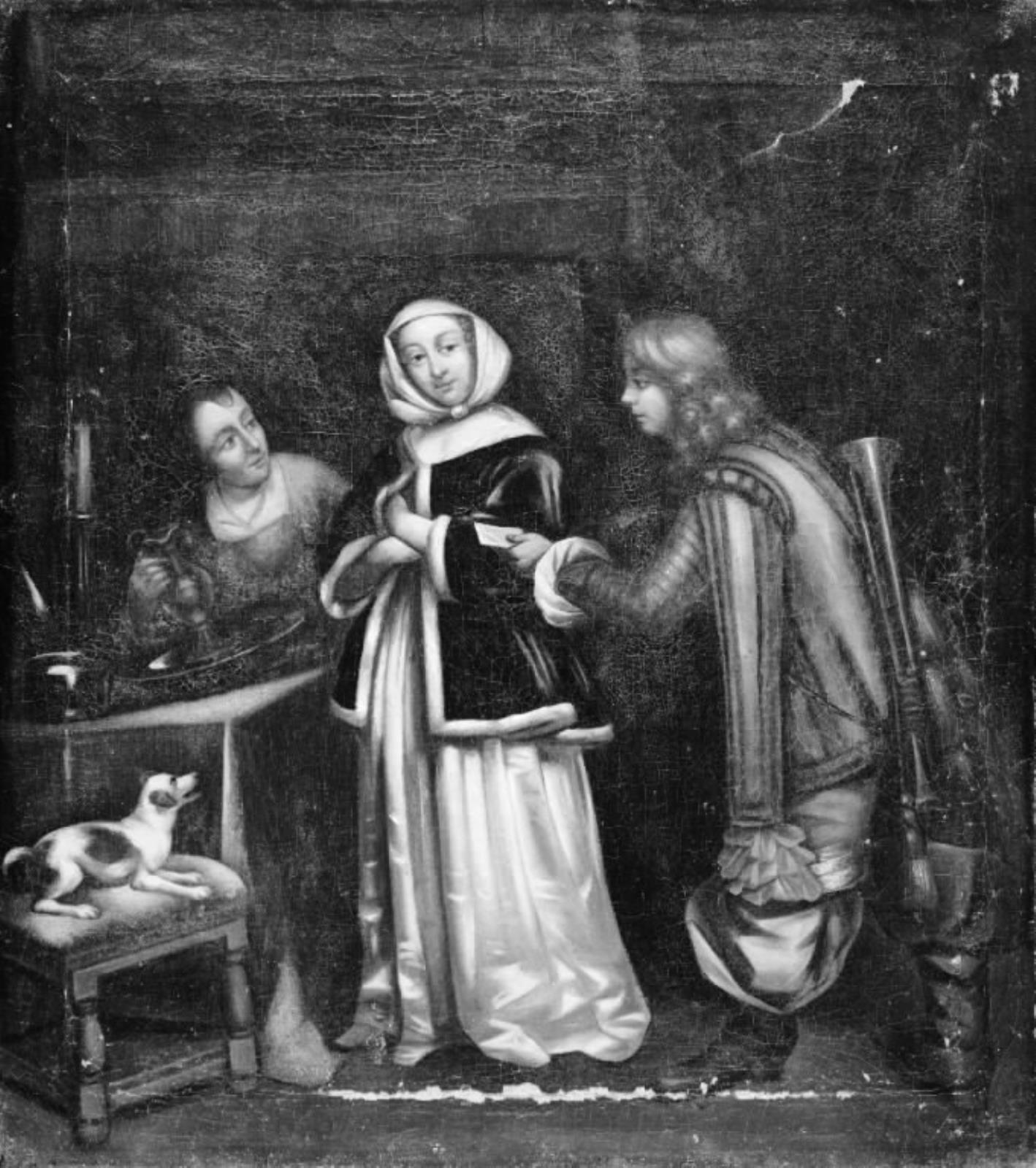 Gerard ter Borch, En trompeter overbringer en dame et brev