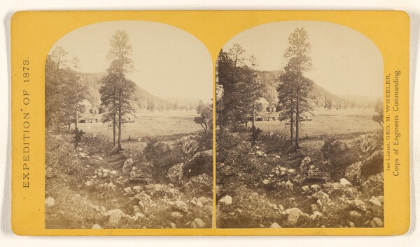 Timothy H. O'Sullivan, Cooley's Ranch, 10 miles east of Camp Apache, Arizona, A characteristic mountain "Park" and Apache Indian Farm...