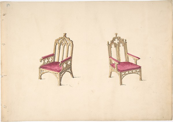 Anonymous, British, 19th century, Design for Two Gothic Style Armchairs