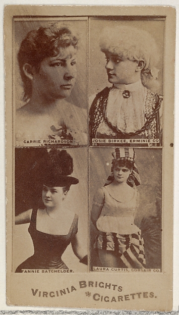 Allen & Ginter, Carrie Richardson/ Josie Dirkee, Erminie Co./ Fannie Batchelder/ Laura Curtis, Corsair Co., from the Actors and Actresses series (N45, Type 4) for Virginia Brights Cigarettes