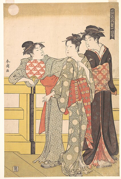 Katsukawa Shunchō, Three Women on a Bridge