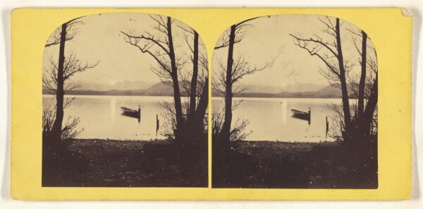 Unknown, [Rowboat on a lake, composed between trees]