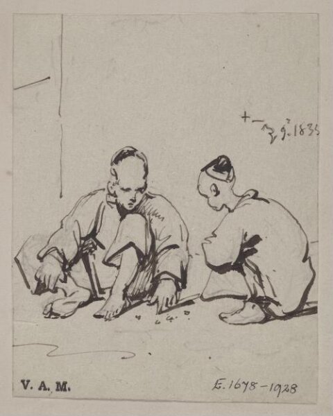 George Chinnery, Two Chinese figures playing with pebbles on the ground