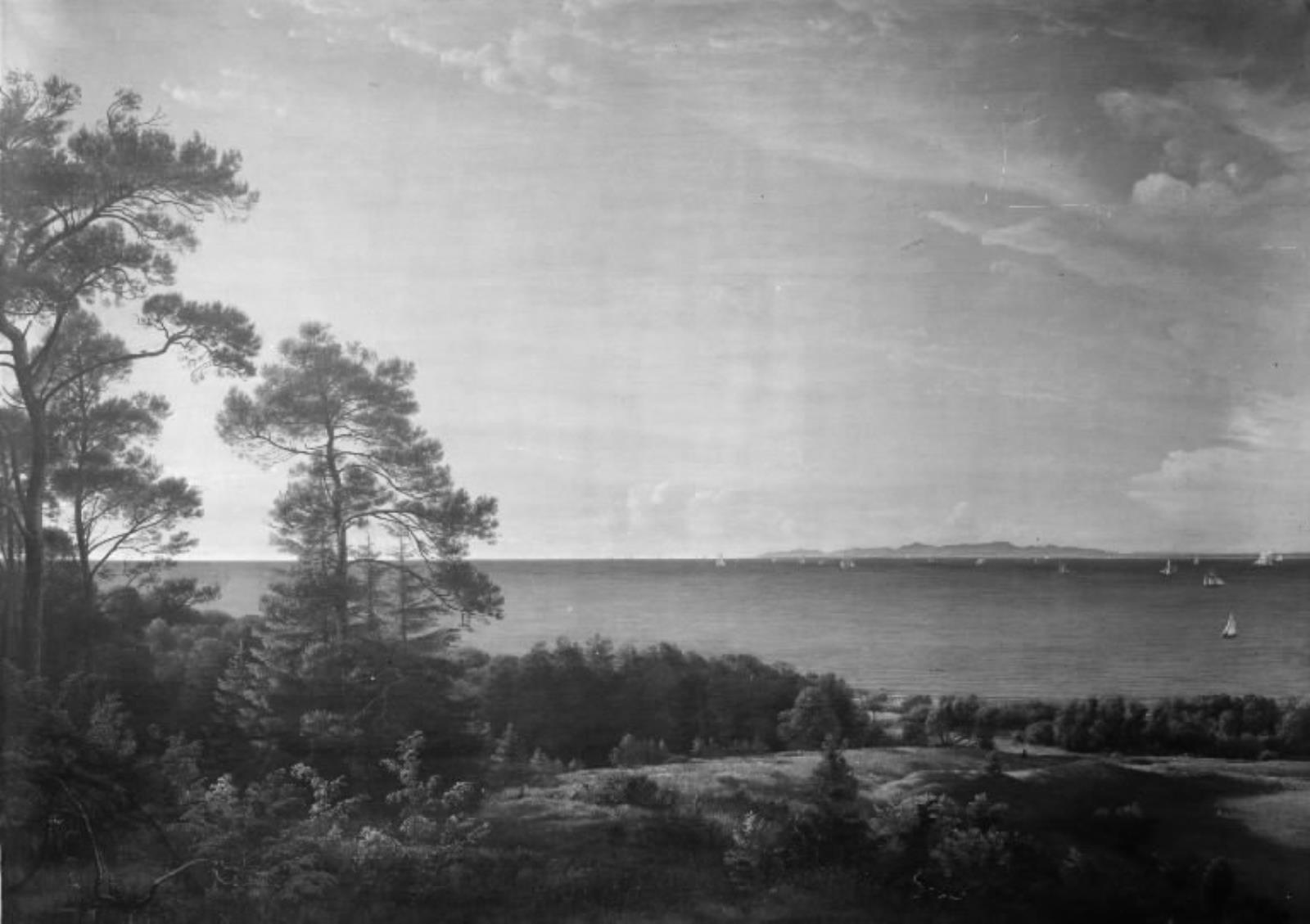 P.C. Skovgaard, Udsigt fra Sjællands nordkyst over Kattegat mod Kullen. Sommeraften