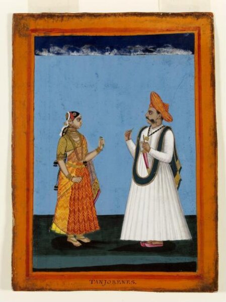 Unknown, A Tanjore man in a white 'jama' holding 'pan' .