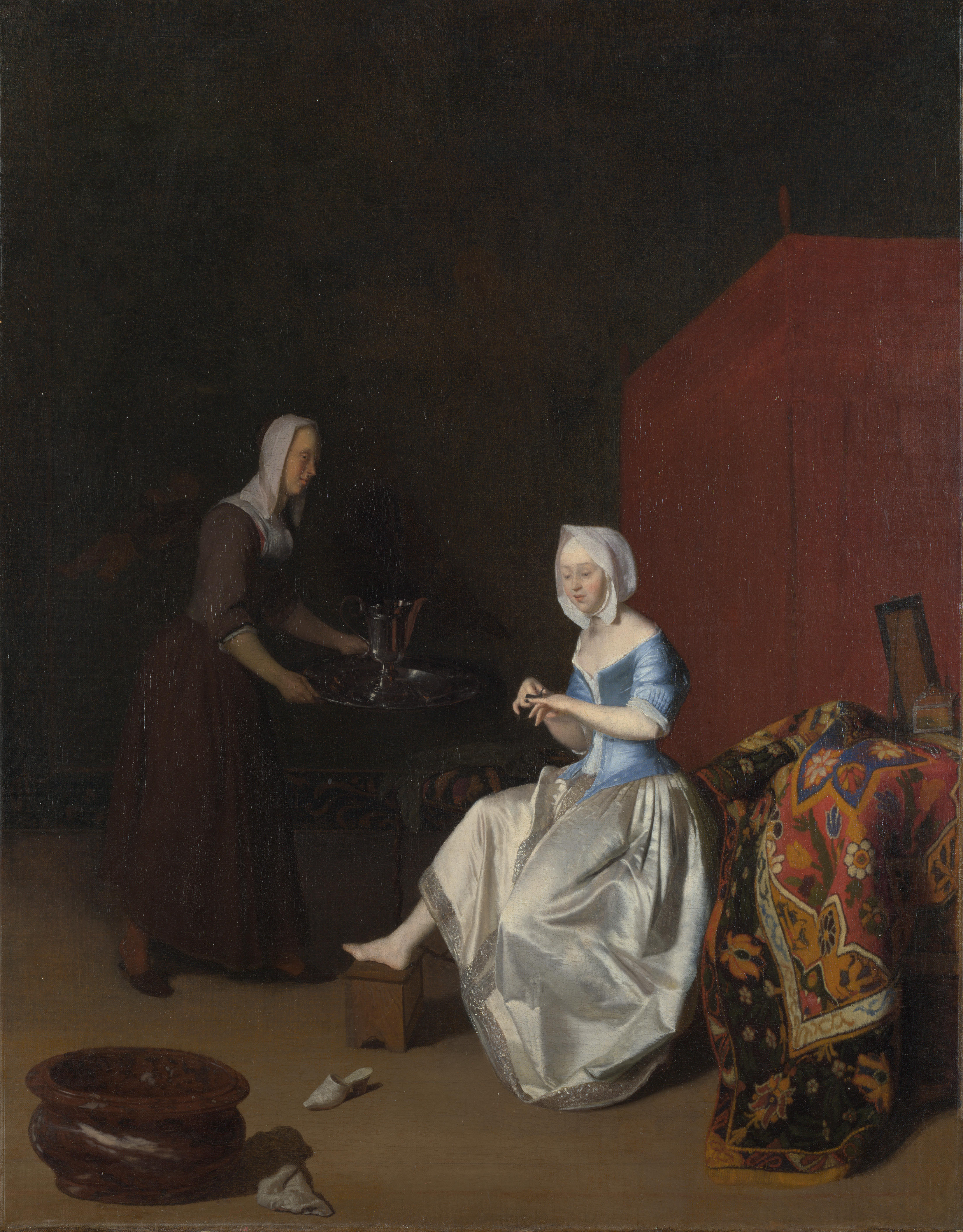 Jacob Ochtervelt, A Young Lady Trimming her Fingernails