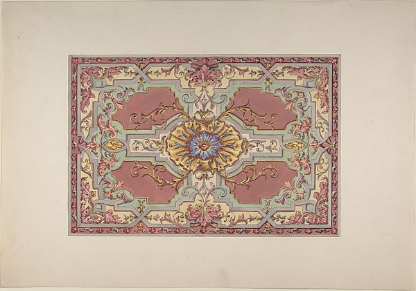 Jules-Edmond-Charles Lachaise, Design for a Painted Ceiling with Strapwork and Foliage on a Rose Background