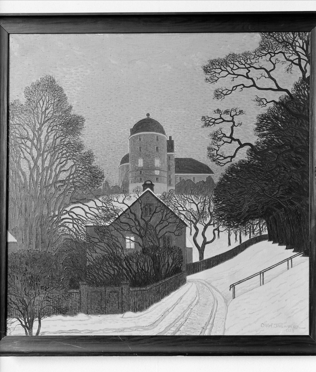 Paul Sandberg, Konstverk - oljemålning med motiv från Uppsala, signerad 1928 av konstnären Olof Thunman