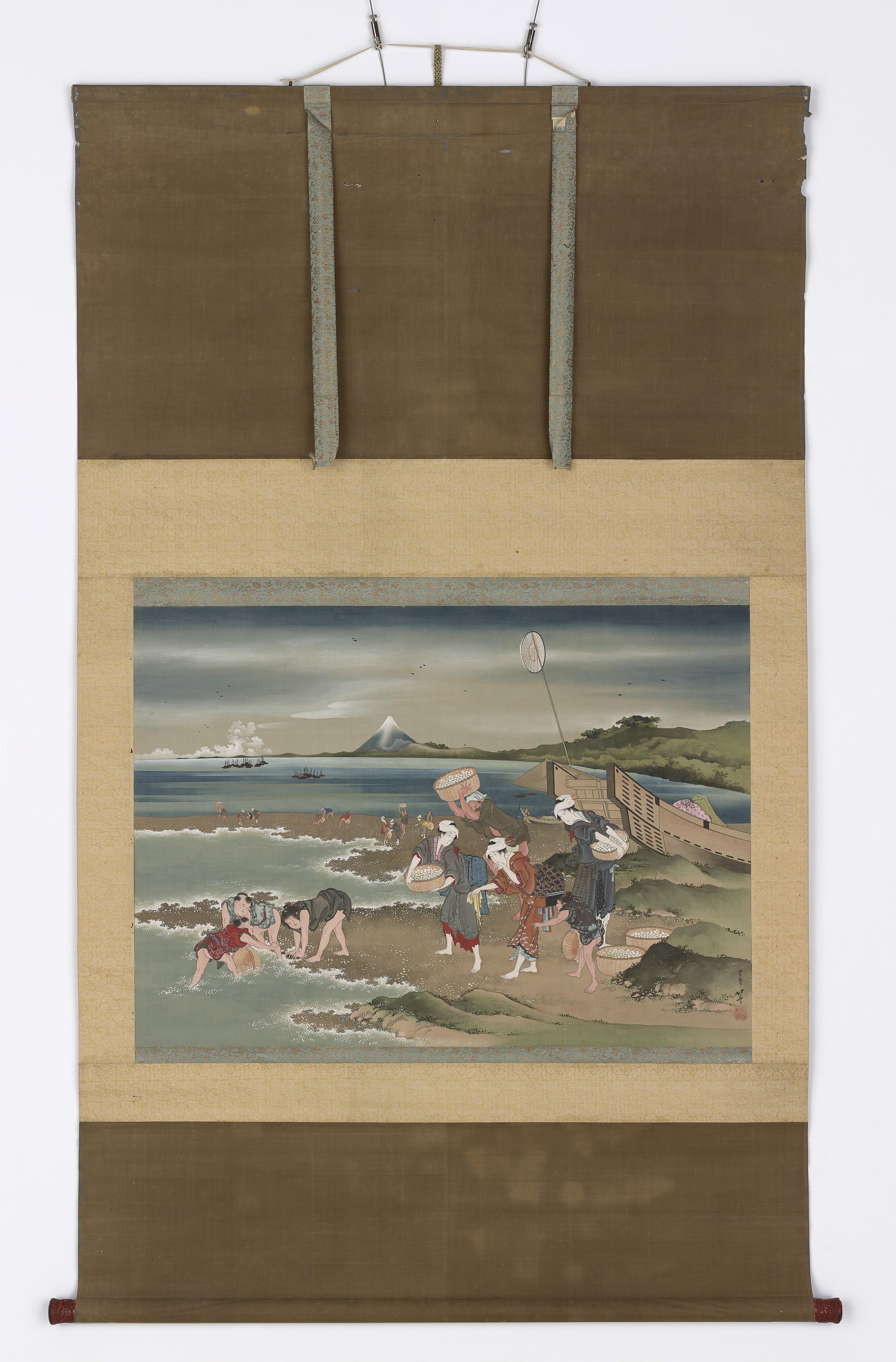 Katsushika Hokusai, Landscape: clam-gatherers on the shore