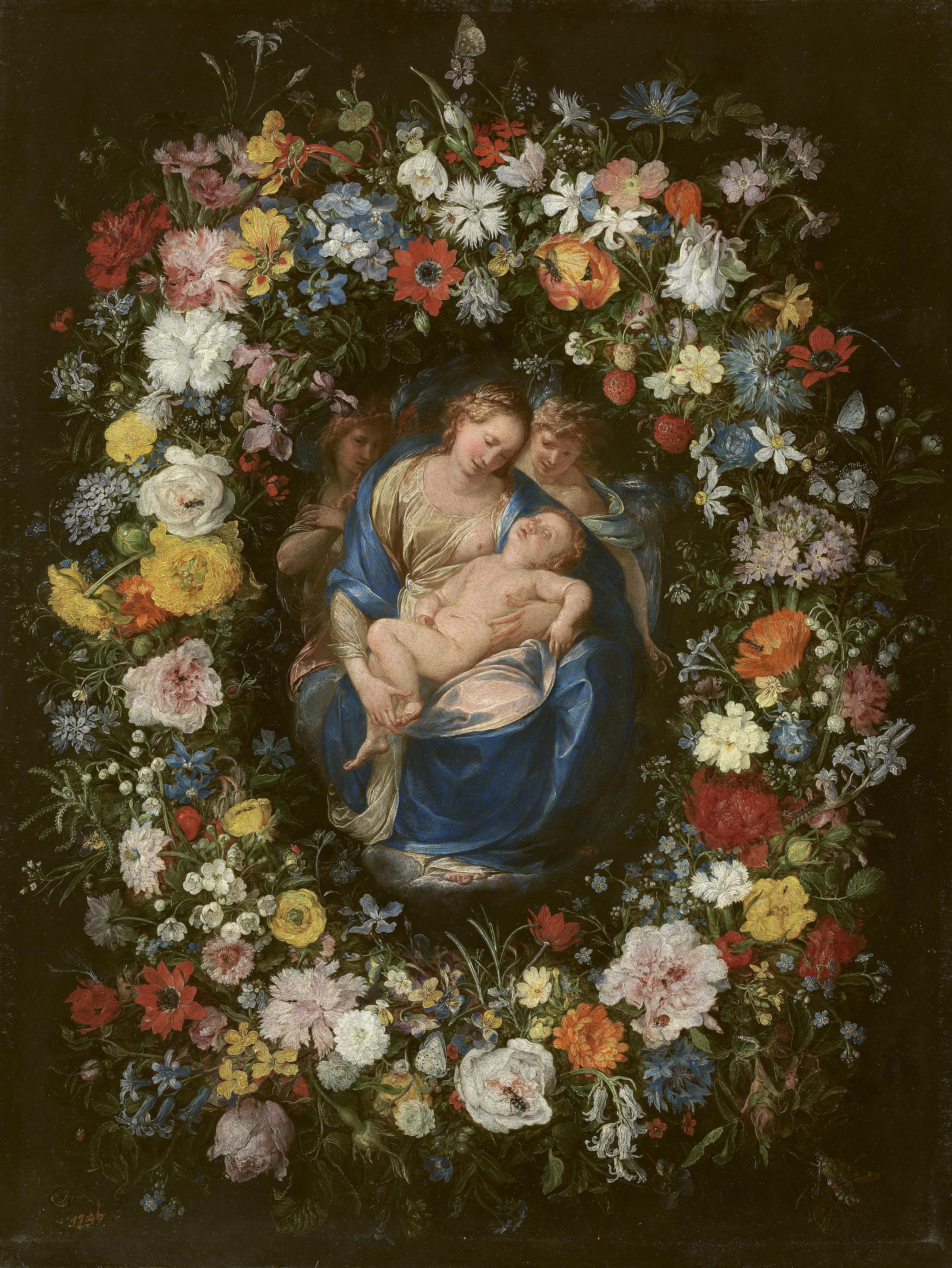 Jan Brueghel the Elder, Garland with the Virgin, the Christ Child and two Angels