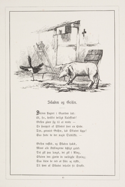 H.P. Hansen, Skaden og Grisen. Illustration til H.V. Kaalund, "Fabler for Børn"