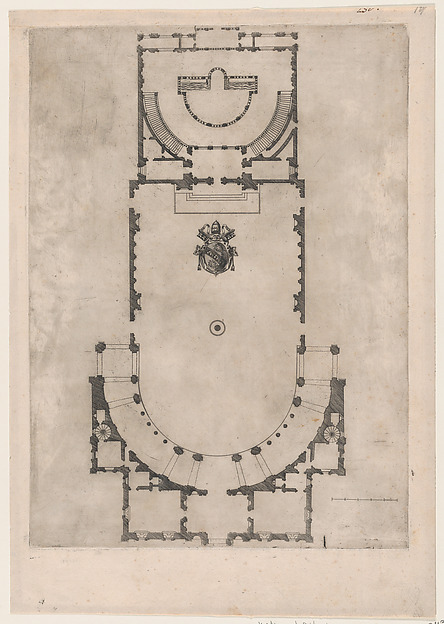 Anonymous, Floor plan of the Villa Giulia in Rome with the arms of Pope Julius III engraved at the center, from "Speculum Romanae Magnificentiae"