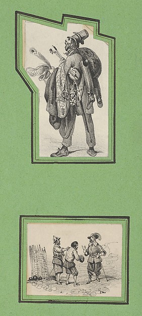 Victor Adam, Soldiers and a Peddlar (2 prints of varying size mounted onto a green sheet)