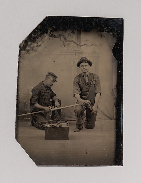 Unknown, [Two Plumbers with a Pipe, Pipe Cutter, and Toolbox]