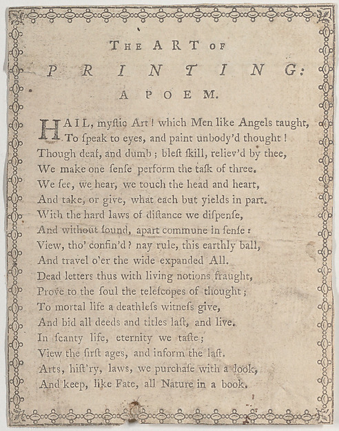 Anonymous, British, 19th century, The Art of Printing: A Poem