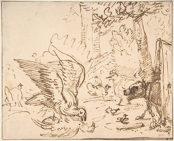 Anthonie van Borssom, Barnyard Scene: two birds fighting (recto)
Studies of Birds(verso)
