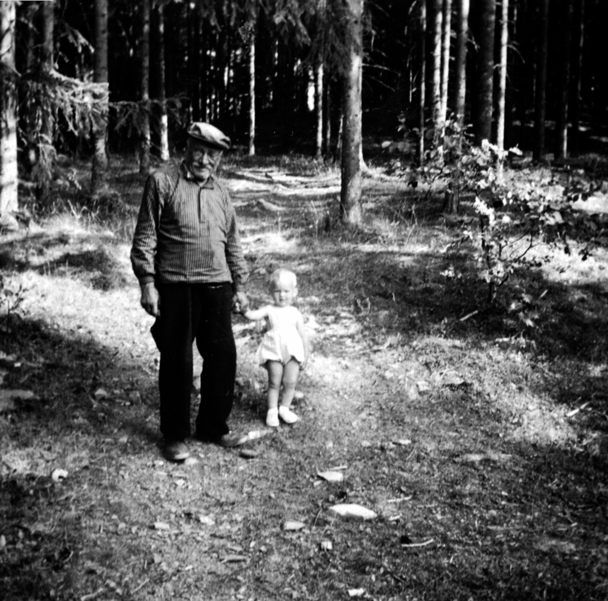 Anno Domkirkeodden, Ole Myhre med sønnesønn på skogstur, Veldre, Ringsaker.