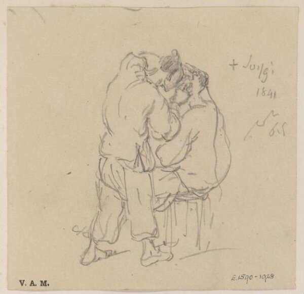George Chinnery, A drawing of a Chinese barber and customer