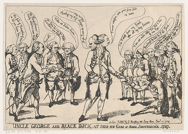 Thomas Rowlandson, Uncle George and Black Dick at their New Game of Naval Shuttlecock