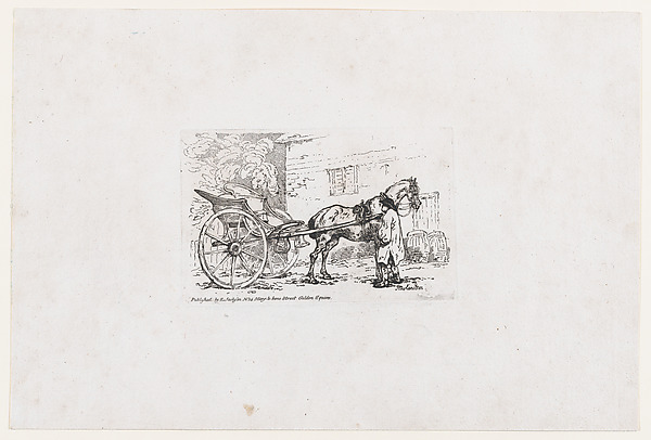 Thomas Rowlandson, A Cabriolet with a Groom Parked Beside an Outhouse [A Gig], from The Rhedarium, or, A New Book of Horses and Carriages