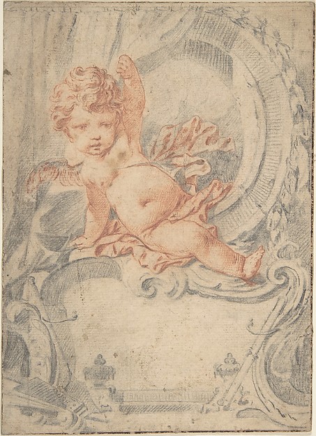 Anonymous, French, 18th century, Cupid posed in an Ornamental Cartouche
