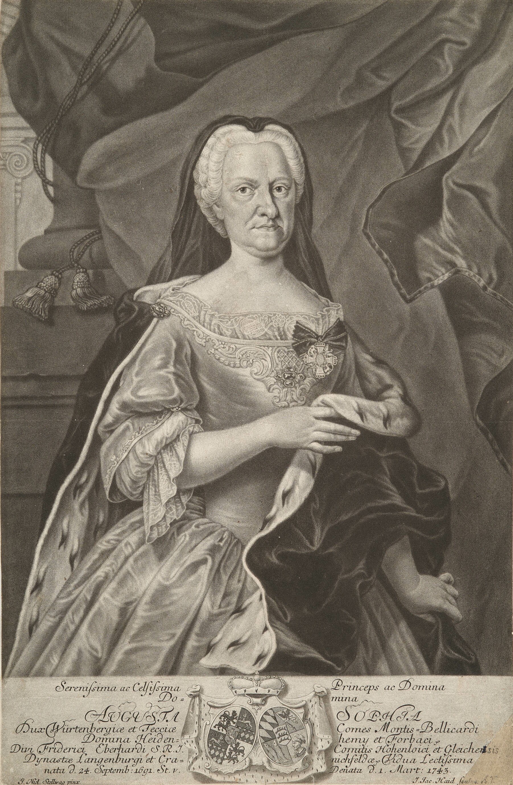 Johann Jacob Haid, Bildnis Gräfin Augusta Sophia von Hohenlohe-Kirchberg