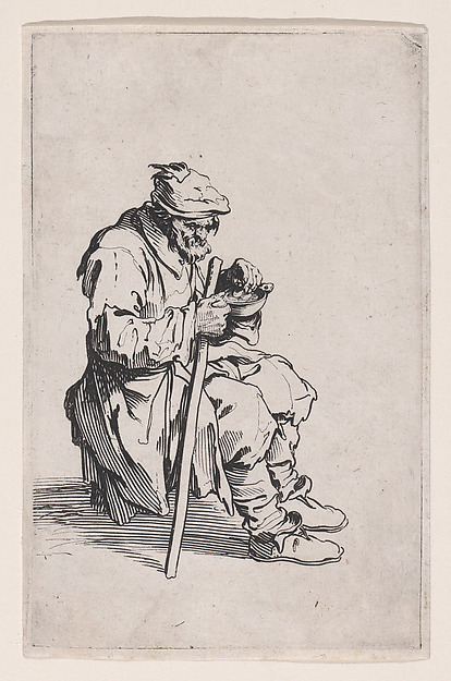 Jacques Callot, Le Gueux Assis et Mangeant (The Beggar Sitting and Eating), from "Les Gueux suite appelée aussi Les Mendiants, Les Baroni, ou Les Barons" (The Beggars, also called the Barons)