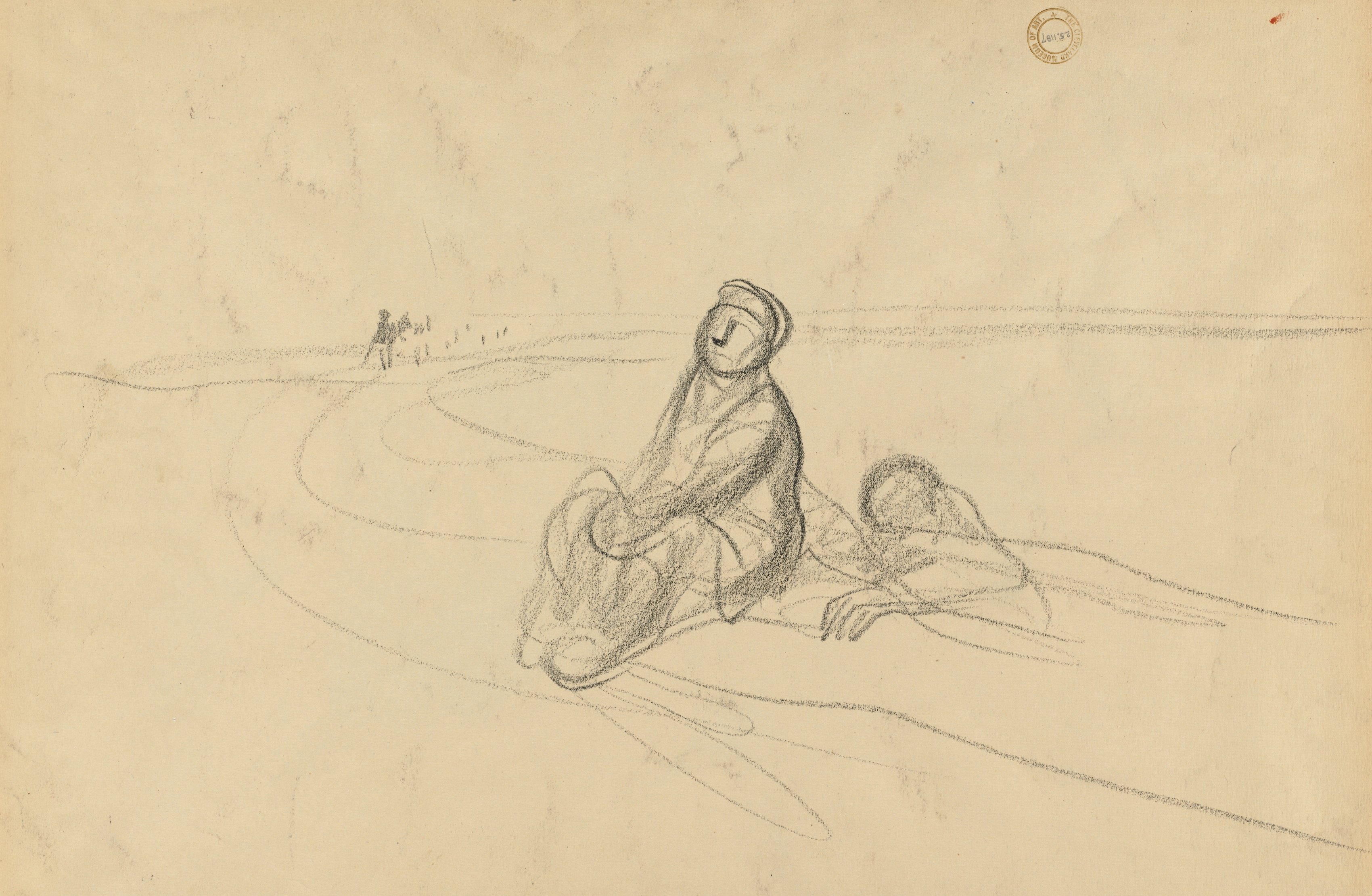 Jean Louis Forain, Two Figures on a Road (verso)