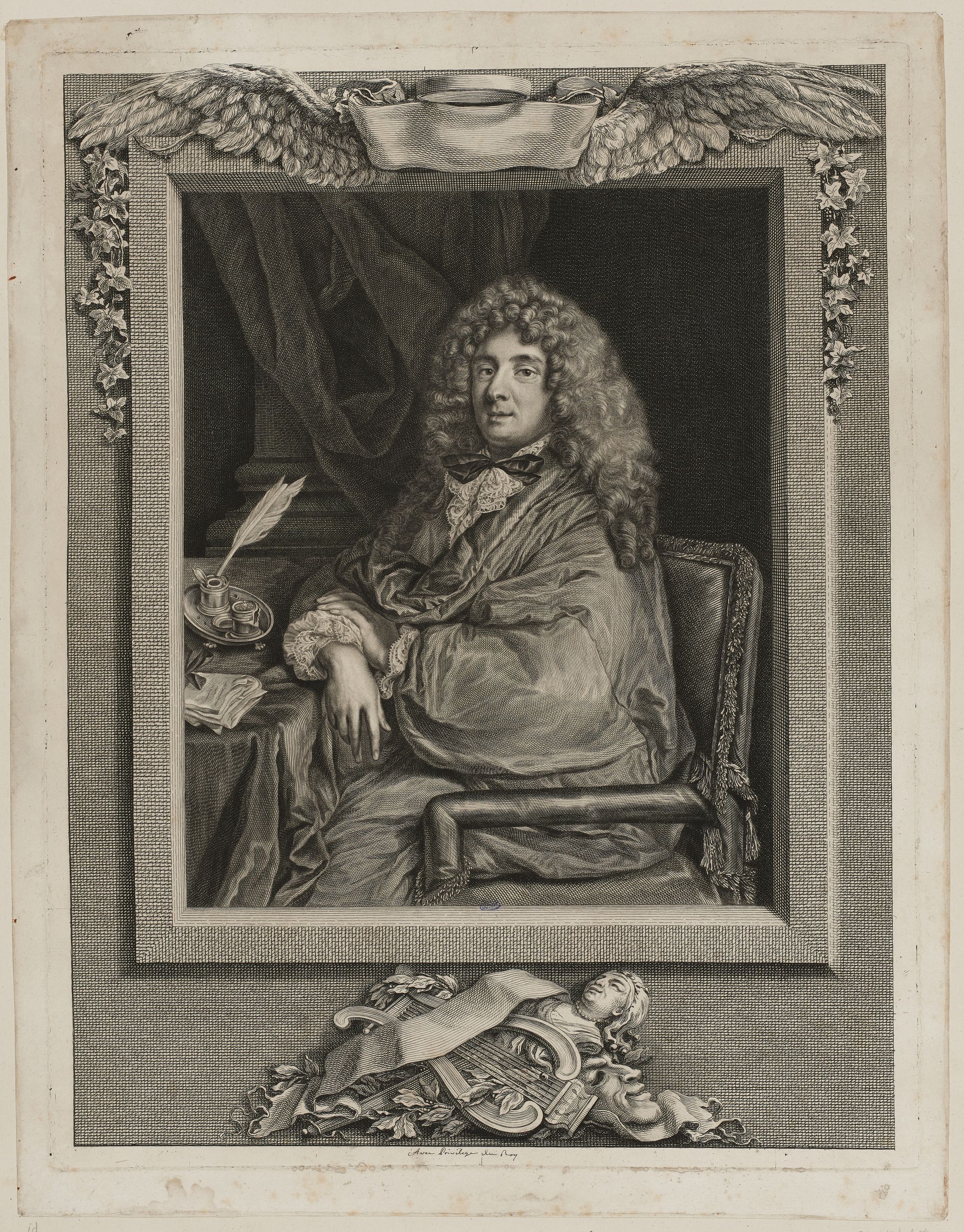 Jacques Firmin Beauvarlet, J.B. Poquelin de Molière d'après Sébastien Bourdon (Dutuit p. 21; Firmin-Didot 109 ; Portalis Beraldi 34)