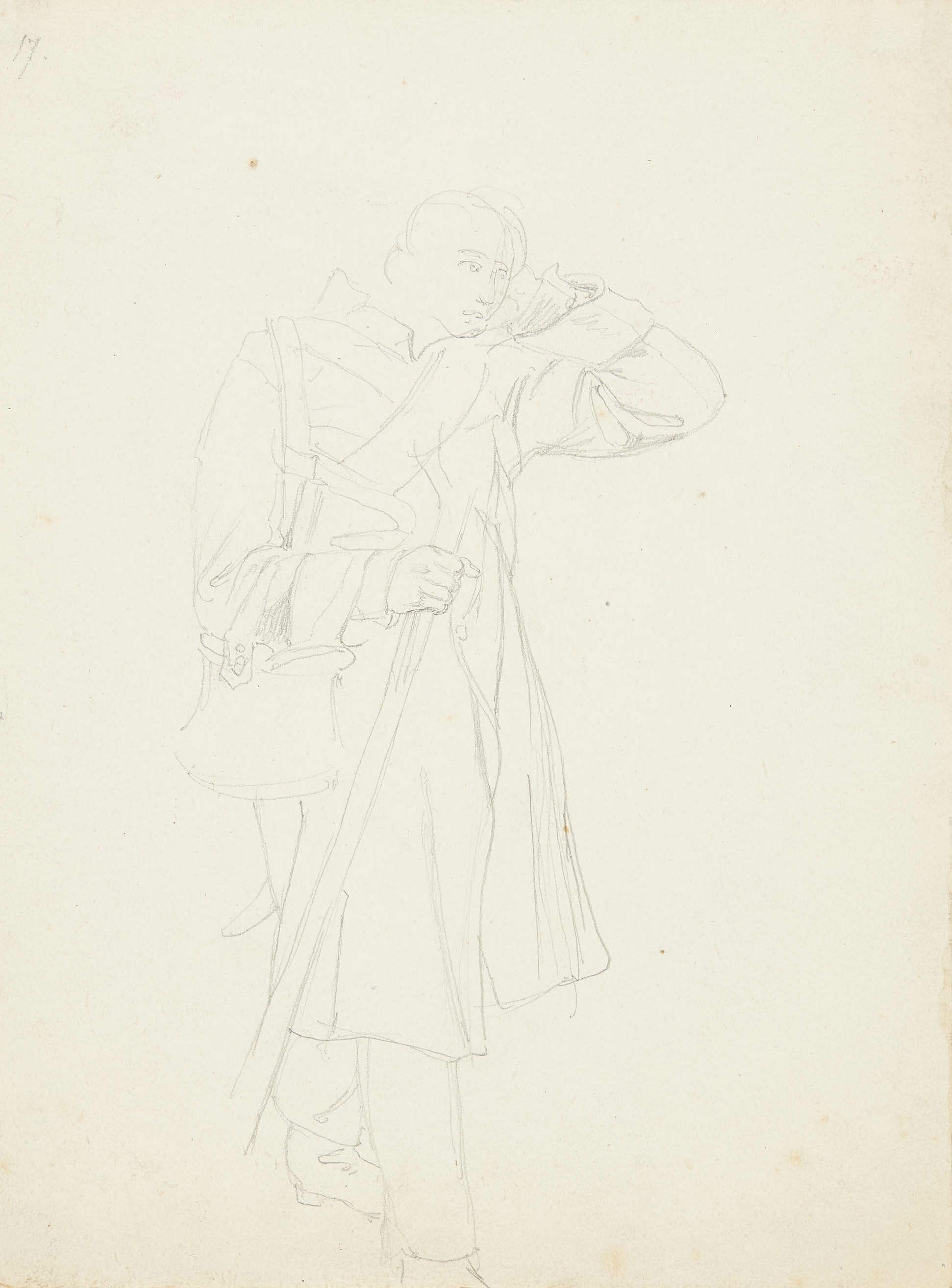Joseph Joachim von Schnizer, Skizze eines Soldaten, rückseitig Bildnis General Franquemont
