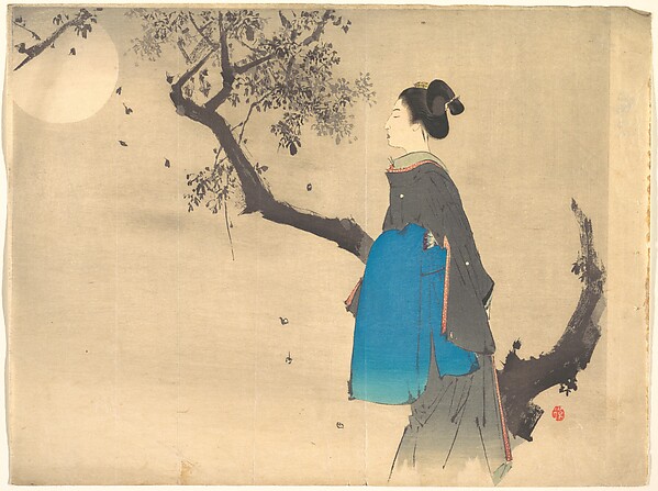 Unidentified artist, Profile View of a Woman Strolling in the Moonlight